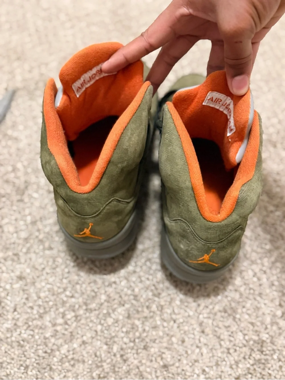 Jordan Men's Olive Green & Orange Suede Basketball Sneakers